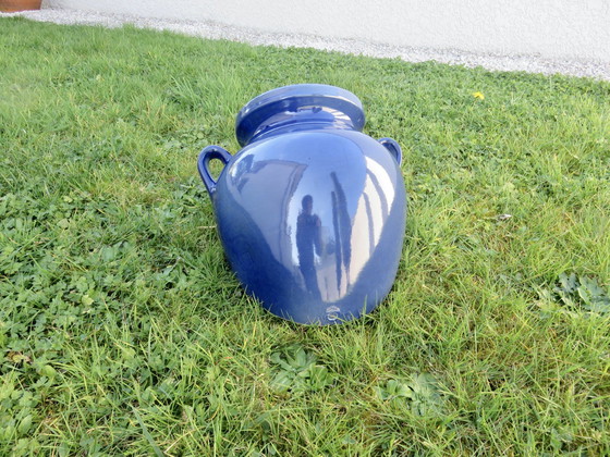 Image 1 of Pot De Fleur Mural, Terre Cuite Vernissée Bleue, Sud De La France, 1990