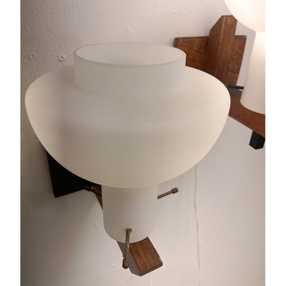 Image 1 of Paire d'appliques vintage en bois et opaline, 1970