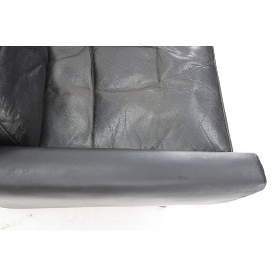 Image 1 of Fauteuil vintage à haut dossier en hêtre massif et cuir, Danemark 1970