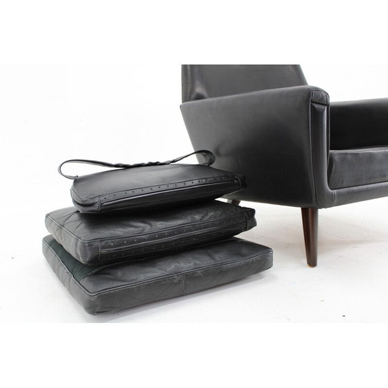 Image 1 of Fauteuil vintage à haut dossier en hêtre massif et cuir, Danemark 1970