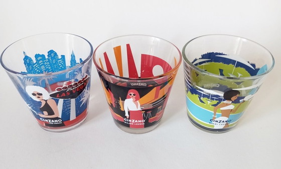 Image 1 of 7X Cinzano Street-Art/Pop-Art Milano Roma Miami Selwyn Design Glass 1990S