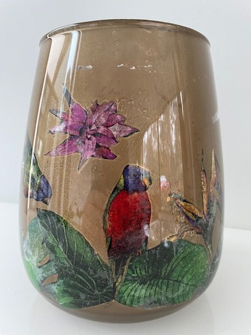 Bougeoir/Vase avec impression exotique (17 cm de haut)