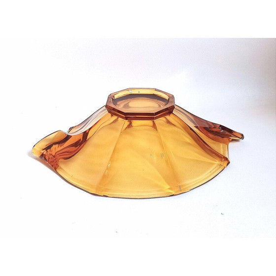 Image 1 of Coupe à fruits vintage en verre ambré, Tchécoslovaquie 1950