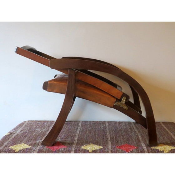 Image 1 of Fauteuil pliant vintage en teck et cuir canvas par Angel I. Pazmino pour Muebles De Estilo, 1970
