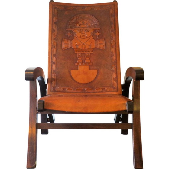 Image 1 of Fauteuil pliant vintage en teck et cuir canvas par Angel I. Pazmino pour Muebles De Estilo, 1970