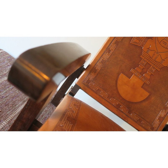 Image 1 of Fauteuil pliant vintage en teck et cuir canvas par Angel I. Pazmino pour Muebles De Estilo, 1970