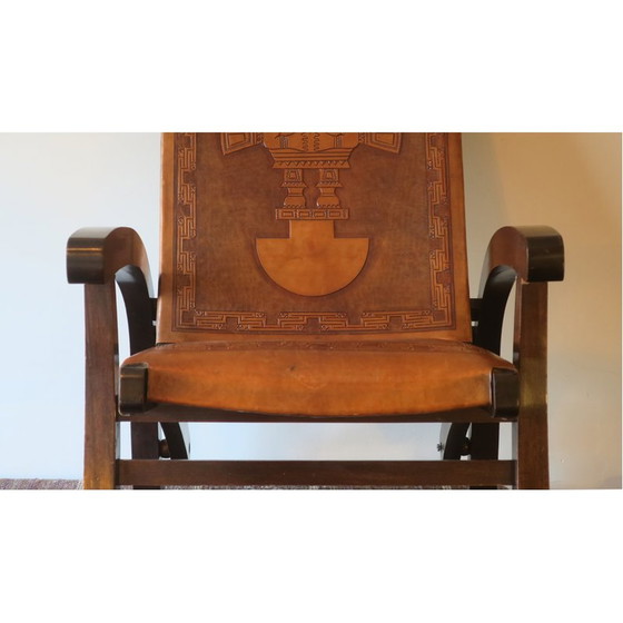 Image 1 of Fauteuil pliant vintage en teck et cuir canvas par Angel I. Pazmino pour Muebles De Estilo, 1970