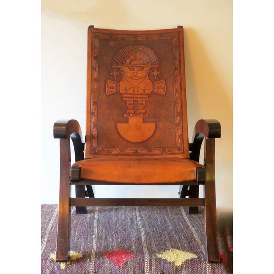 Image 1 of Fauteuil pliant vintage en teck et cuir canvas par Angel I. Pazmino pour Muebles De Estilo, 1970