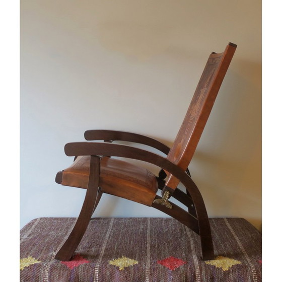 Image 1 of Fauteuil pliant vintage en teck et cuir canvas par Angel I. Pazmino pour Muebles De Estilo, 1970
