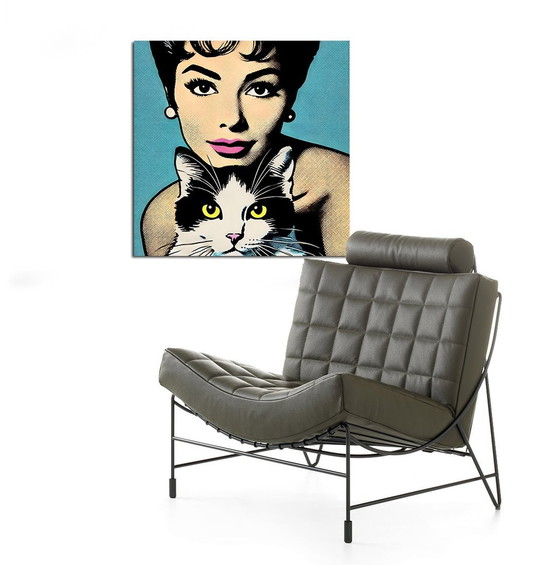 Image 1 of Affiche pop art sur tissu "Femme et chat