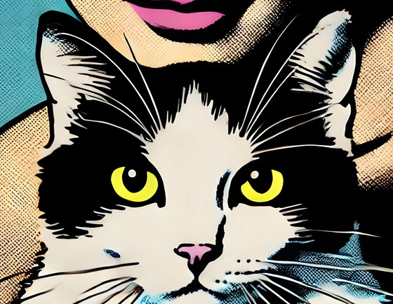 Image 1 of Affiche pop art sur tissu "Femme et chat