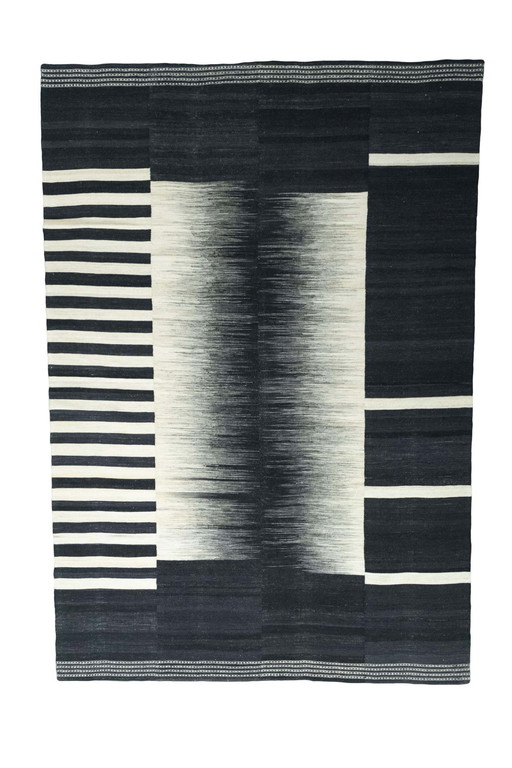 Kilim design tissé à la main - 323 X 220 cm - Nouveau - Noir et Blanc