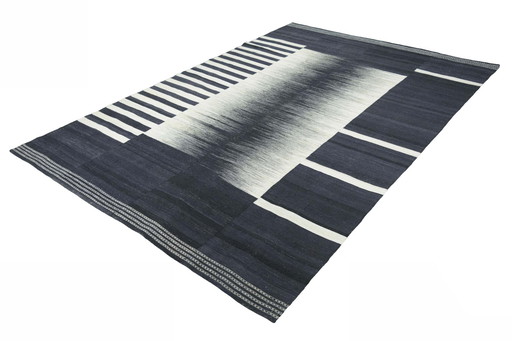 Kilim design tissé à la main - 323 X 220 cm - Nouveau - Noir et Blanc