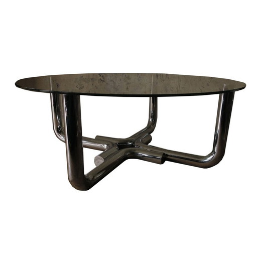 Table basse vintage en acier tubulaire et verre, 1960