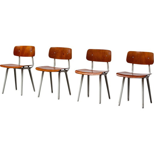 Ensemble de 4 chaises de salle à manger en bois vintage Revolt par Friso Kramer pour Ahrend de Cirkel, 1950