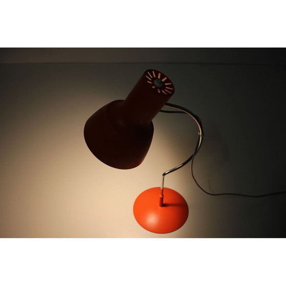 Image 1 of Paire de lampes de bureau vintage, rouge-orange, Tchécoslovaquie 1960