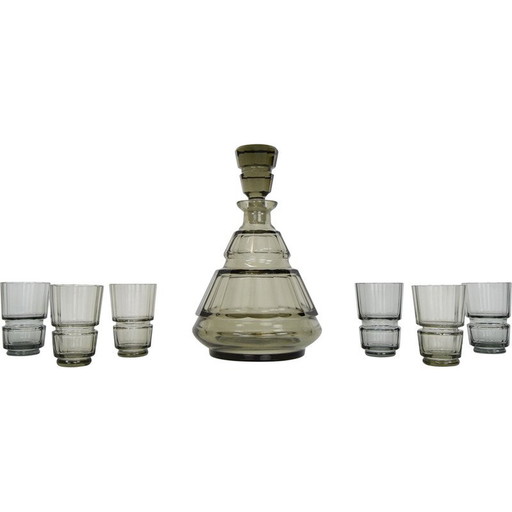 Set de carafes en verre Vintage Art Deco, Tchécoslovaquie, années 1930