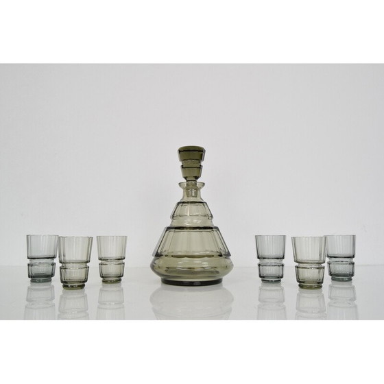 Image 1 of Set de carafes en verre Vintage Art Deco, Tchécoslovaquie, années 1930