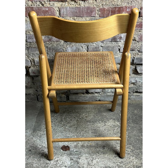 Image 1 of Ensemble de 4 chaises vintage en hêtre et rotin, Italie 1980