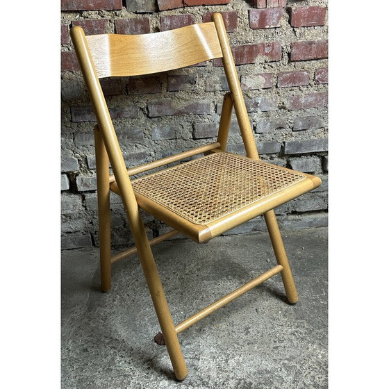 Image 1 of Ensemble de 4 chaises vintage en hêtre et rotin, Italie 1980