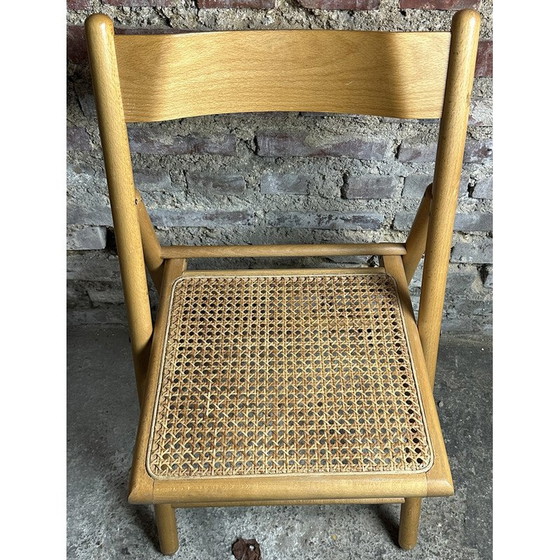 Image 1 of Ensemble de 4 chaises vintage en hêtre et rotin, Italie 1980