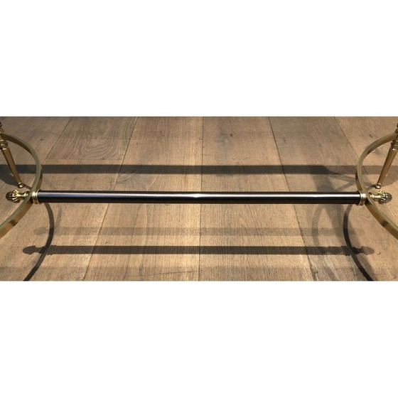 Image 1 of Table basse vintage en acier brossé et laiton de la Maison Jansen, France 1940