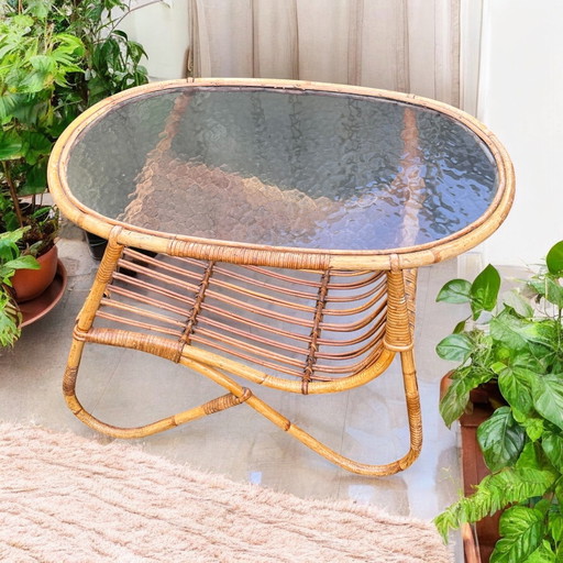 Table basse vintage en rotin