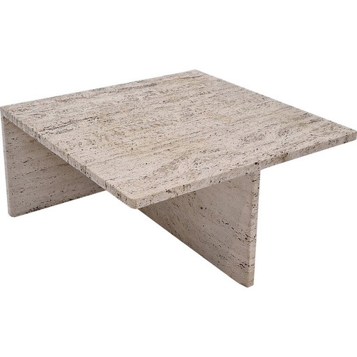 Table basse carrée vintage en travertin par Up et Up, Italie 1970