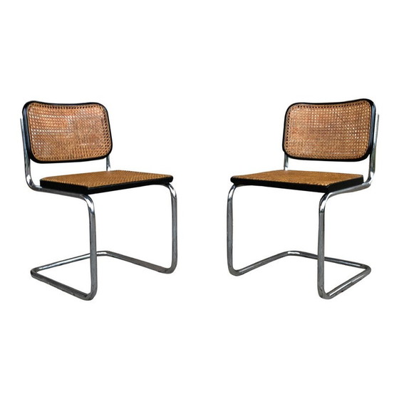 Image 1 of Ensemble de 4 chaises vintage B32 Cesca en hêtre et métal chromé de Marcel Breuer par Gavina, Bauhaus, 1963