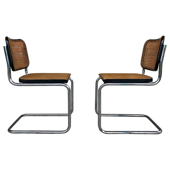 Image 1 of Ensemble de 4 chaises vintage B32 Cesca en hêtre et métal chromé de Marcel Breuer par Gavina, Bauhaus, 1963