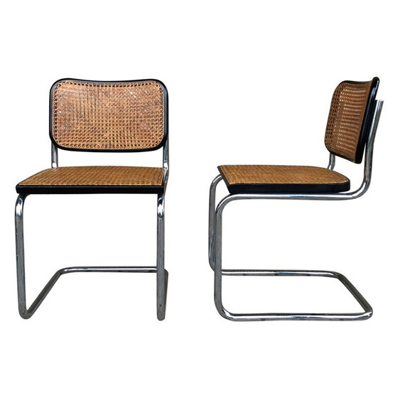 Image 1 of Ensemble de 4 chaises vintage B32 Cesca en hêtre et métal chromé de Marcel Breuer par Gavina, Bauhaus, 1963
