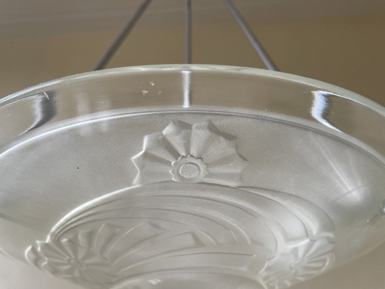 Image 1 of Lampe Art Déco 1930s Modernist French Frosted Glass Bowl