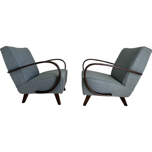 Paire de fauteuils vintage en bois courbé de Jindrich Halabala, Tchécoslovaquie 1950