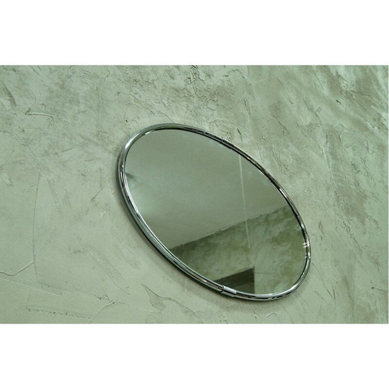 Image 1 of Miroir ovale vintage en métal chromé, Italie 1970