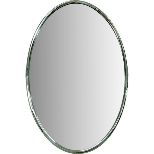 Miroir ovale vintage en métal chromé, Italie 1970
