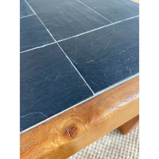 Image 1 of Table d'appoint vintage en orme et ardoise par Pierre Chapo, 1980