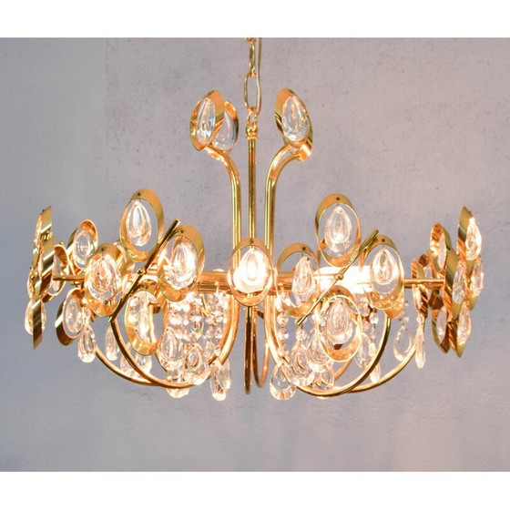 Image 1 of Lustre du milieu du siècle en laiton doré et cristal par Palwa, Allemagne années 1960