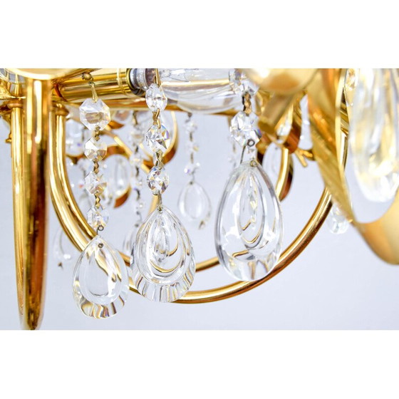 Image 1 of Lustre du milieu du siècle en laiton doré et cristal par Palwa, Allemagne années 1960