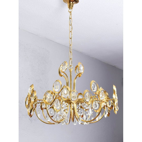 Image 1 of Lustre du milieu du siècle en laiton doré et cristal par Palwa, Allemagne années 1960