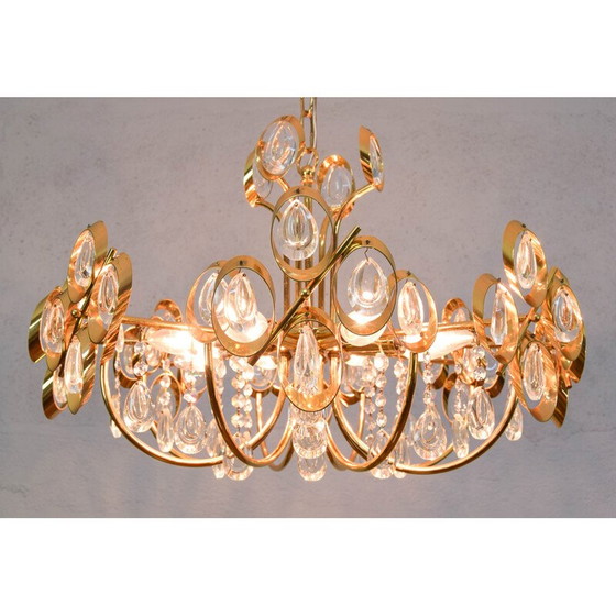 Image 1 of Lustre du milieu du siècle en laiton doré et cristal par Palwa, Allemagne années 1960