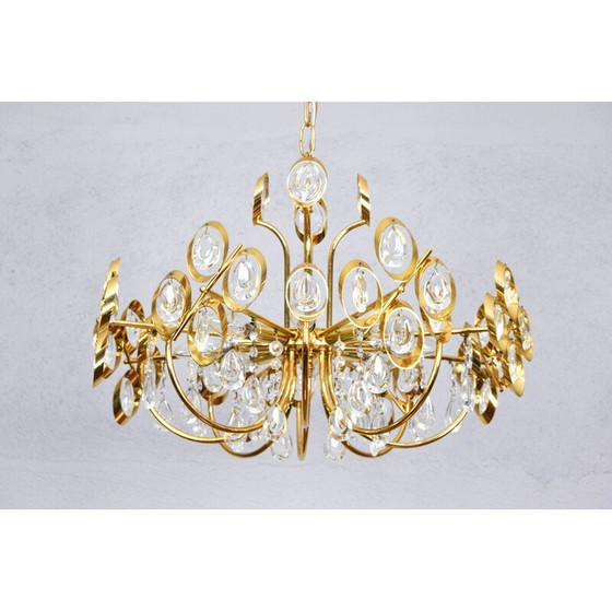 Image 1 of Lustre du milieu du siècle en laiton doré et cristal par Palwa, Allemagne années 1960