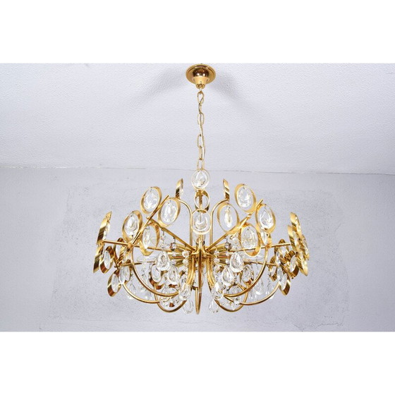 Image 1 of Lustre du milieu du siècle en laiton doré et cristal par Palwa, Allemagne années 1960