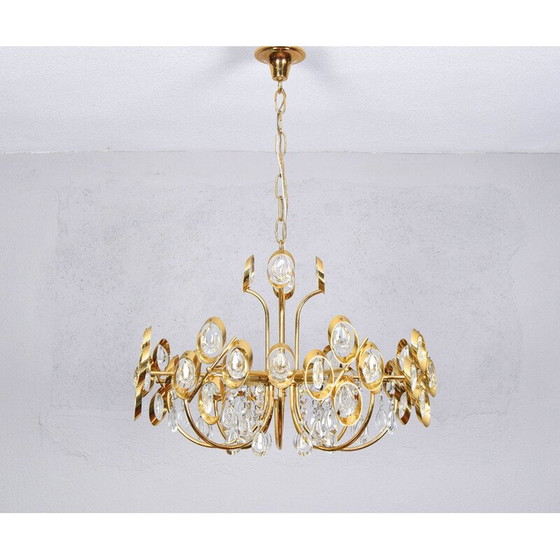 Image 1 of Lustre du milieu du siècle en laiton doré et cristal par Palwa, Allemagne années 1960