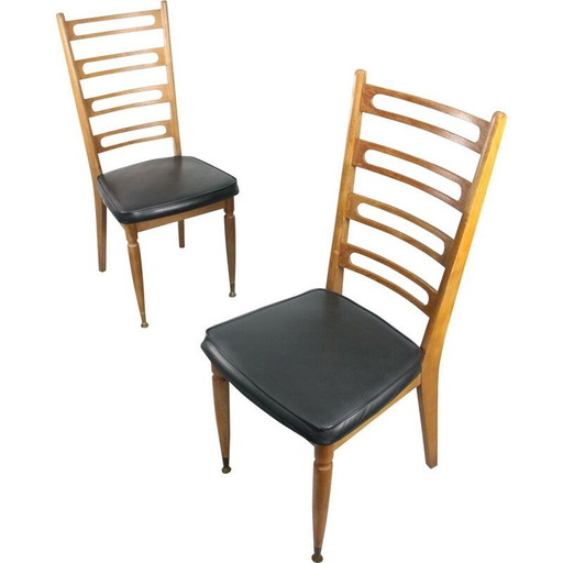 Paire de chaises de salle à manger scandinaves vintage en bois et laiton