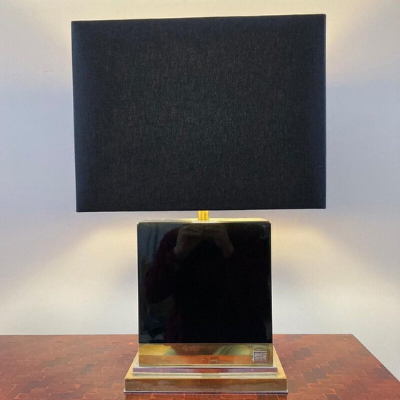 Image 1 of Paire de lampes vintage en laque noire de Jean Claude Mahey, 1970