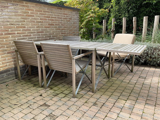 Table de jardin Bent Krogh, 4 fauteuils avec coussins d'assise et de dossier Xylofon