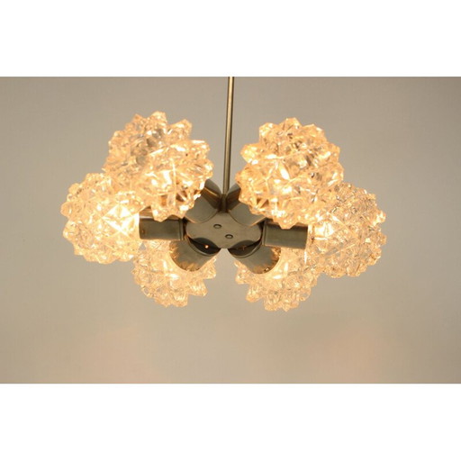 Lustre vintage en acier chromé et verre par Kamenicky Senov, Tchécoslovaquie 1970