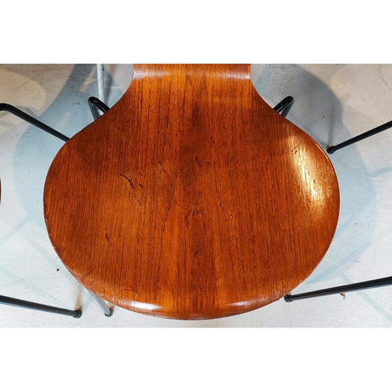 Image 1 of Ensemble de 4 chaises vintage Butterfly 3107 en métal noir et teck par Arne Jacobsen, 1971