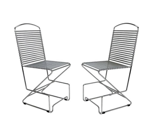 Ensemble de 2 chaises en fil de fer Till Behrens Schlubach en chrome