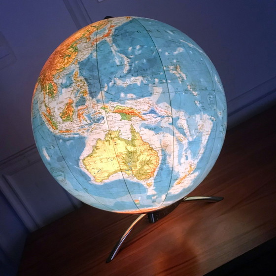 Image 1 of Grand Globe Terrestre Vintage • Verre • Laiton • Columbia Duo • Space Age • 1960